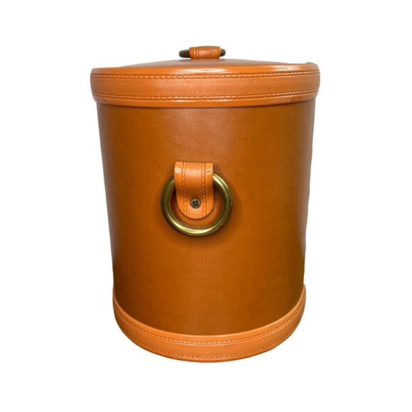 Vintage Kraftware Ice Bucket Brass Ring Handles Faux Leather Mid-Century Barware - Picture 3 of 12